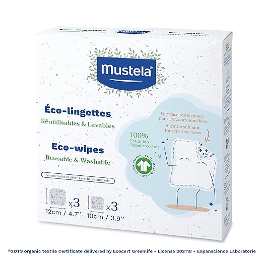 Mustela éco lingettes 100 % coton bio - Réutilisables et lavables