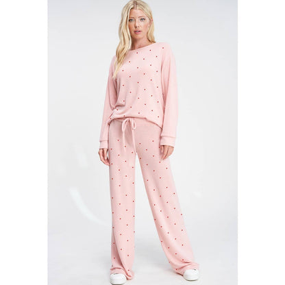 Tiny Heart Allover Print Soft Loungewear Set