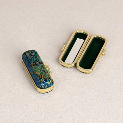 Peacock Pattern Brocade Lipstick Case/Holder with Mirror