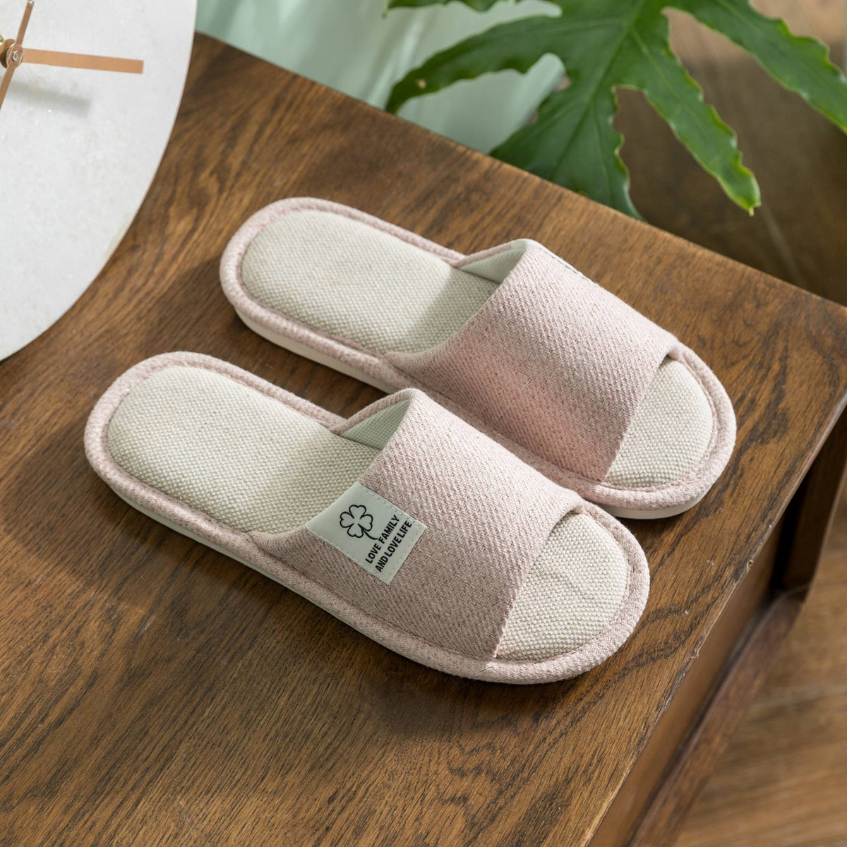 Linen Indoor Slippers - Pink - Size 7.5 - 8