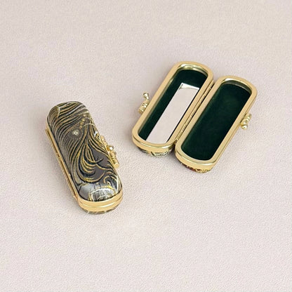 Peacock Pattern Brocade Lipstick Case/Holder with Mirror