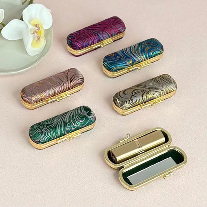 Peacock Pattern Brocade Lipstick Case/Holder with Mirror