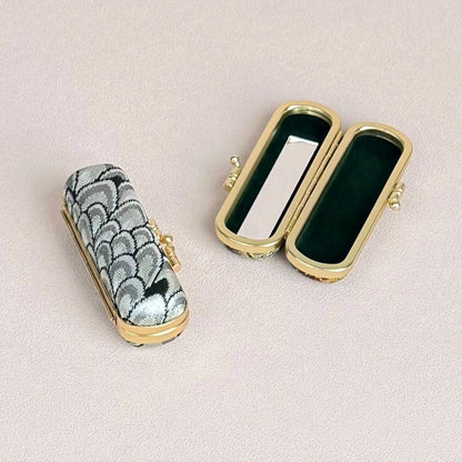 Small Feather Brocade Lipstick Case/Holder with Mirror