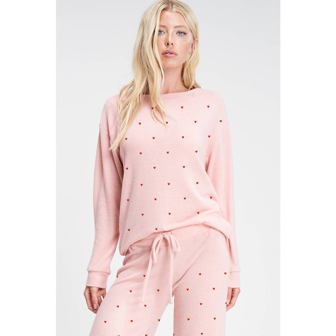 Tiny Heart Allover Print Soft Loungewear Set