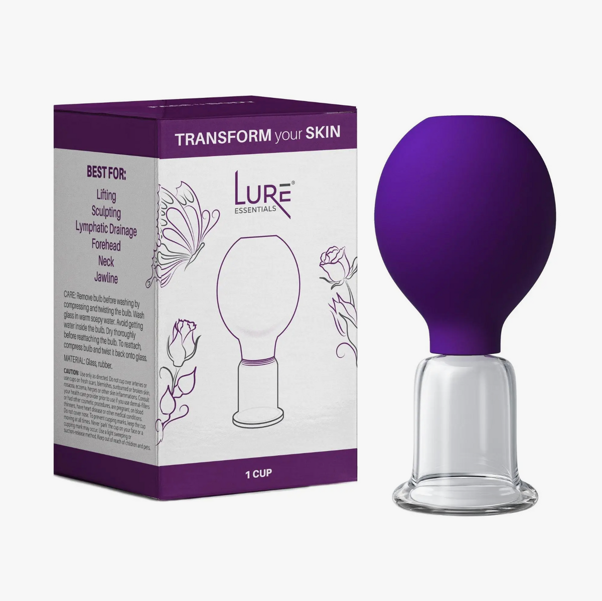 LURE Glass Cupping Cup For Face Facelift Wrinkles Suction Purple